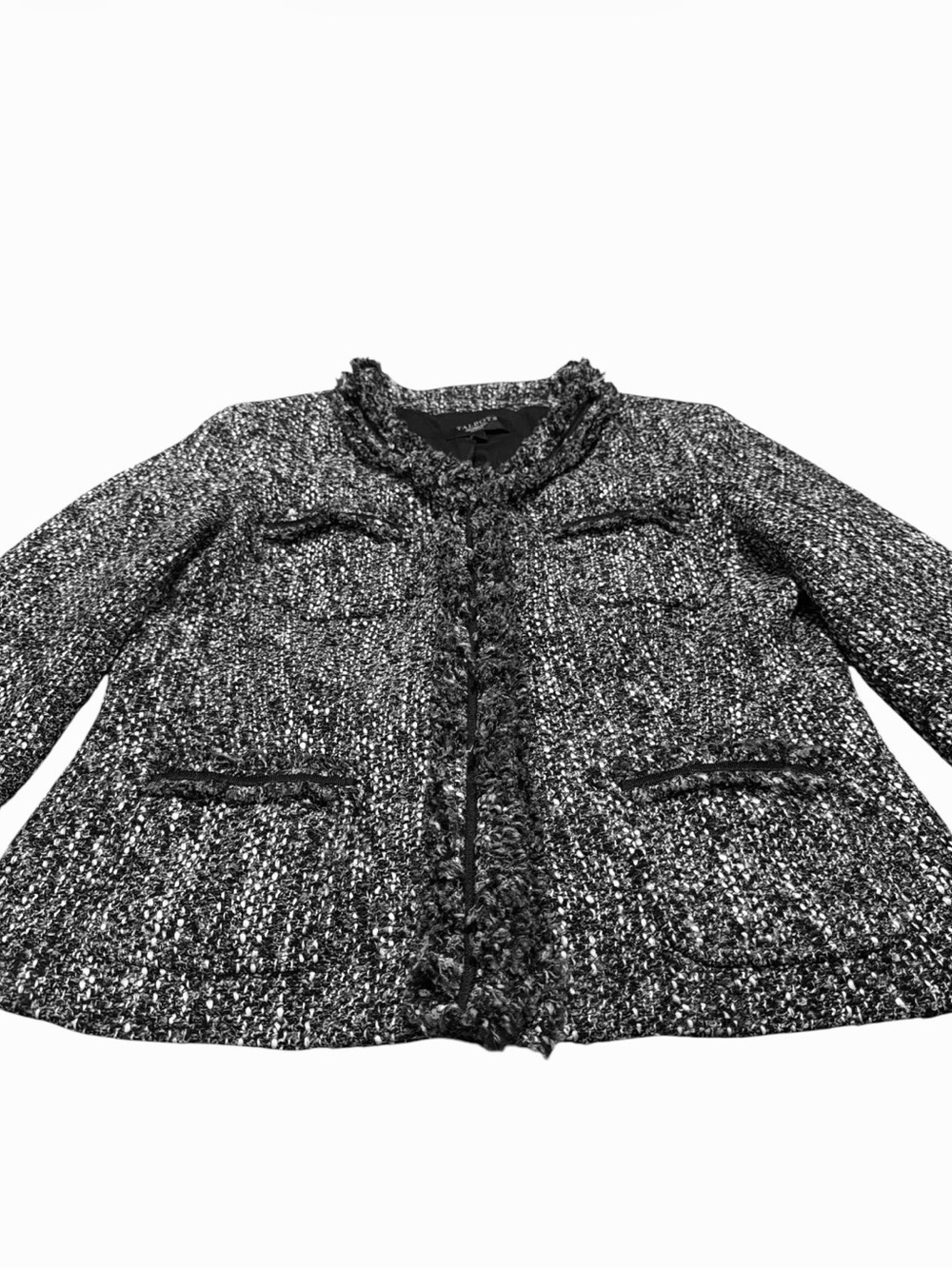 Talbots Petite Tweed Jacket Blazer Black White Fringe Trim Size 10P - Picture 3 of 7